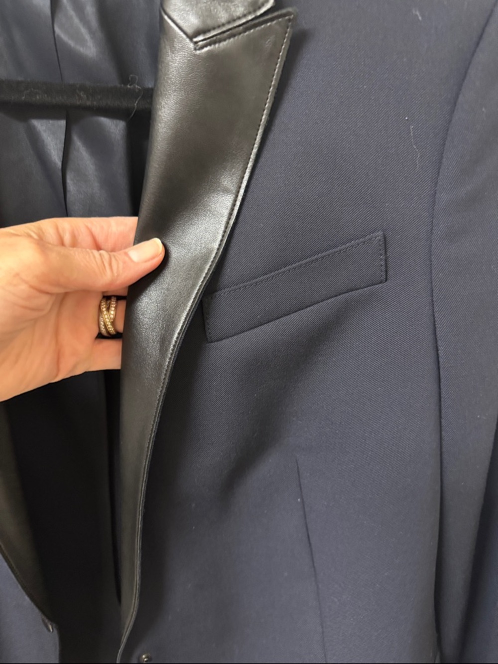 Akris Navy Blazer with Black Leather Lapel - Picture 9 of 10